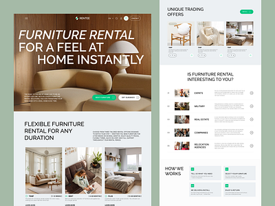 Rentee — Website for Furniture Rental branding clean design design e commerce furniture furniture rental interior logo minimalist rental platform ui uiux ux web web design website
