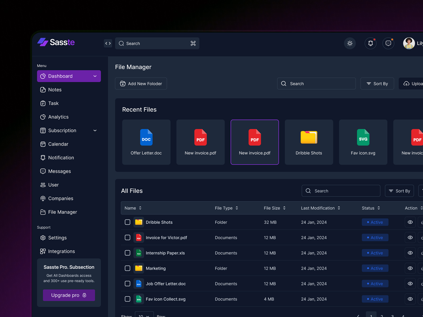 Modern Dark File Manager Dashboard UI admin panel clean ui dark mode dashboard file manager management system minimal ui modern design productivity app saas software dashboard ui ui design ux ux design web app
