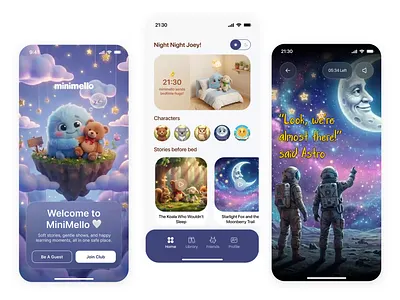 Bedtime Reimagined for Kids & Parents 💛 animation book branding character clean cute dark design home illustration kid logo minimal mobile mobile design story ui user interface ux video