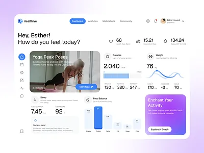Health Tracker – Dashboard UI/UX Design calories health app health tracker healthcare medical app medical dashboard nutrition balance product design sleep tracking web application wellness dashboard