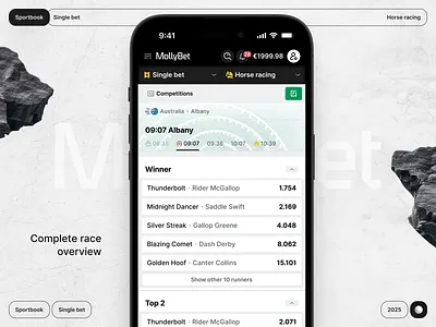 Mollybet: Horse Racing bet betting design horse racing interface light mollybet orders sports sportsbook ui ux web website