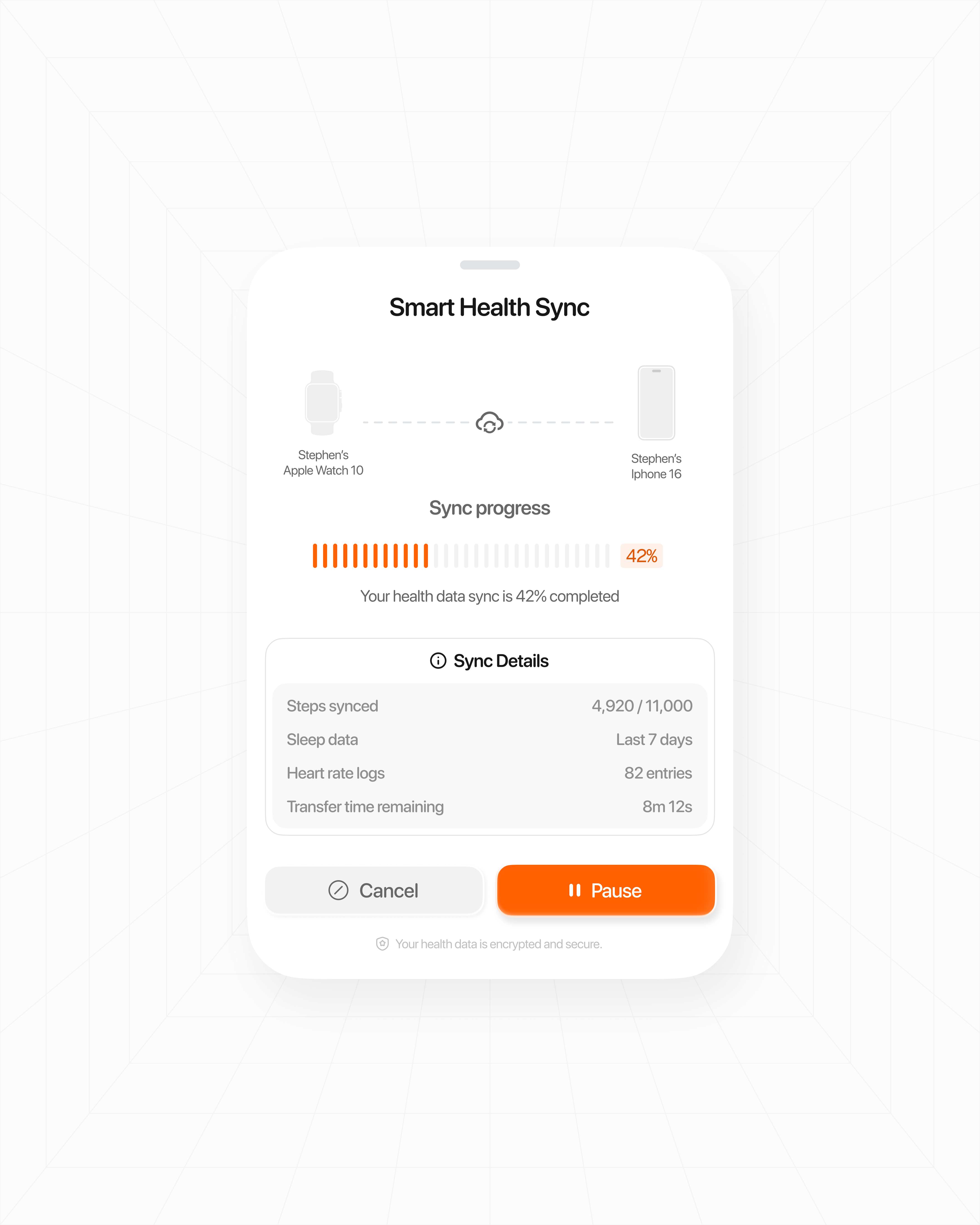 Smart Health Sync UI clean graphic design health minimal modal startup sync tech ui widget
