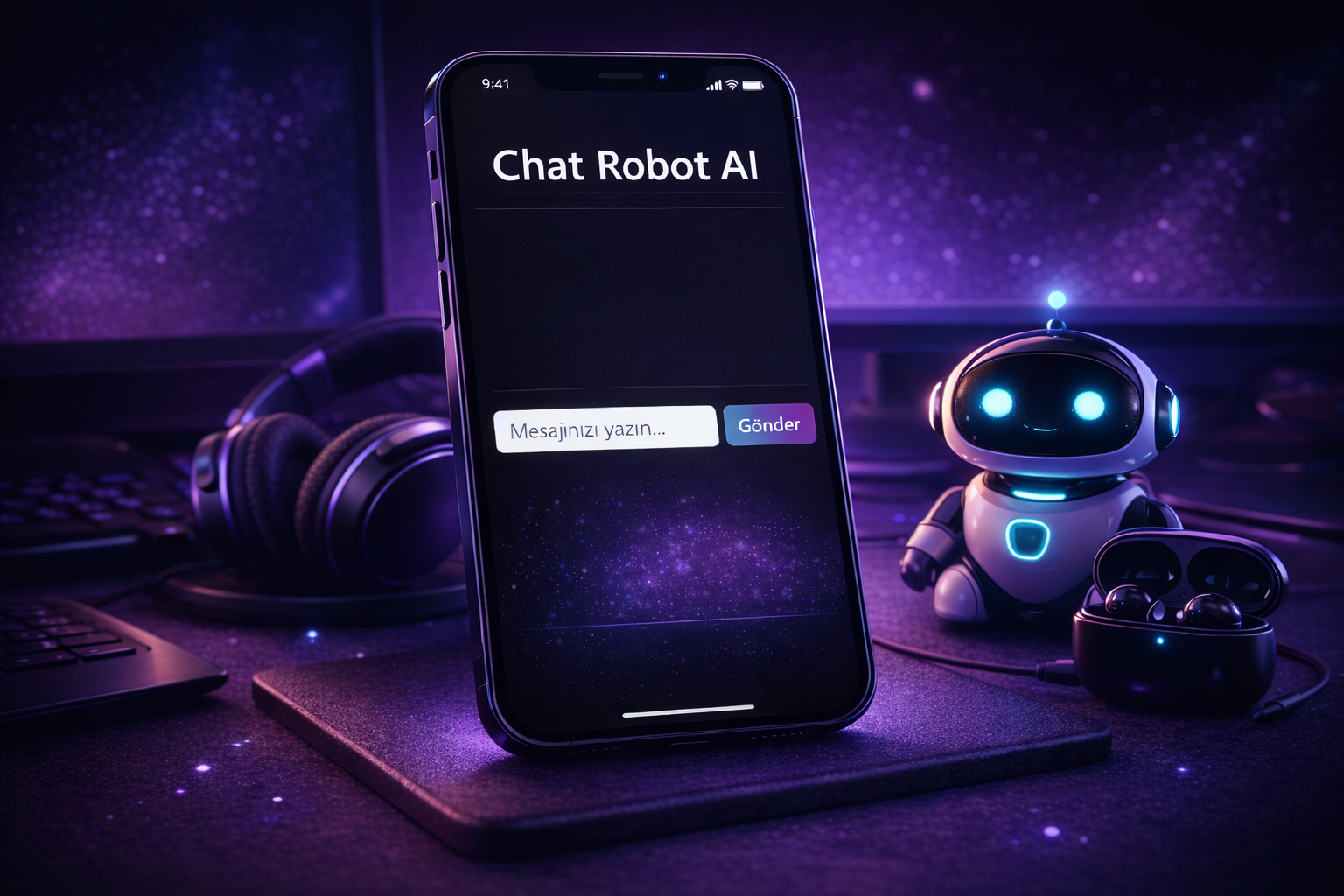 AI ROBOT – NEON CHAT UI ai design ai ui chat interface chatbot ui conversation ui creative design dark mode ui futuristic design gradient ui mobile chat ui modern ui neon gradient neon ui react app robot design tech ui typescript ui ui concept vibrant gradient web app ui
