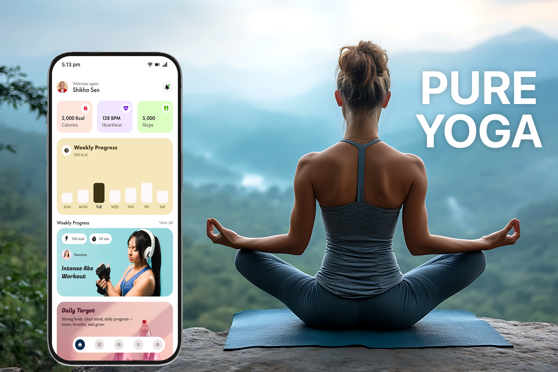 Pure Yoga - Yoga App Design branding logo mobile design photoshop ui ux