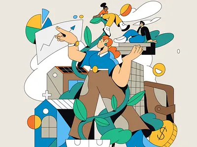 Joyful Wealth animation business data illustration infographics money people texture ui