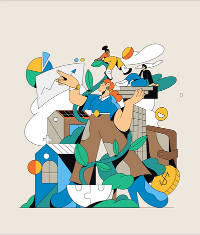 Joyful Wealth animation business data illustration infographics money people texture ui