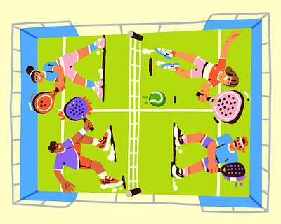 Padel character court design illustration padel sports tennis