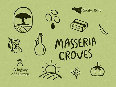 Masseria Groves | Icons Set artisanal brand branding design elegant flat food graphic design handcrafted human illustration lettering logo minimal olive olive oil organic premium simple vector
