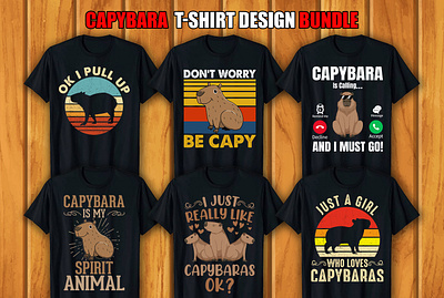 capybara T-shirt Design Bundle retro vintage