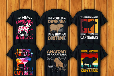 Capybara T-shirt Design Bundle retro vintage