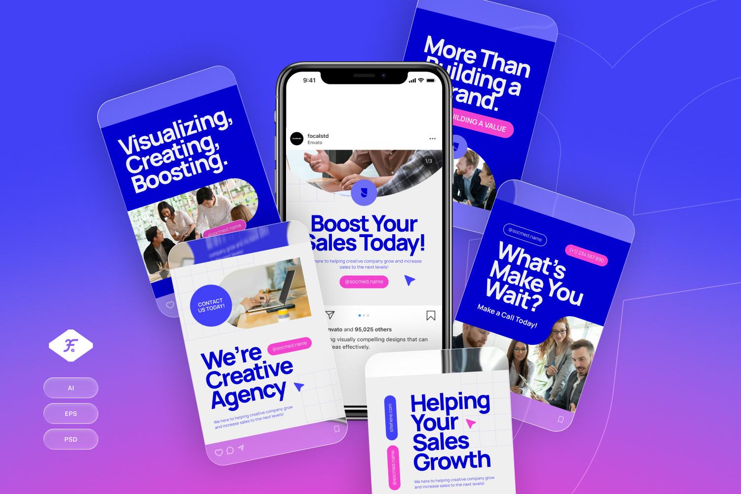 Creative Agency - Instagram Post aesthetic agency blue branding corporate creative design digital dynamic gradient innovative marketing modern pink professional startup strategy stylish trendy vibrant