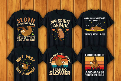 Sloth T-shirt Design Bundle retro vintage