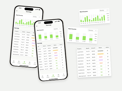 Rental Earnings Dashboard – Monthly & Quarterly Insights branding dashboards datavisualization design earningsdashboard fintechui investmentapp mobile app design mobileui productdesign propertymanagement proptech real estate realestateapp realtor renttracker saasdesign uidesign uxdesign workflowdesign