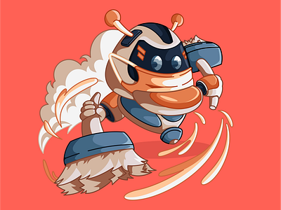 CleanBot on Duty! brand illustreation cartoon character cute doodle illustration illustrationdesign robot vector vectorart