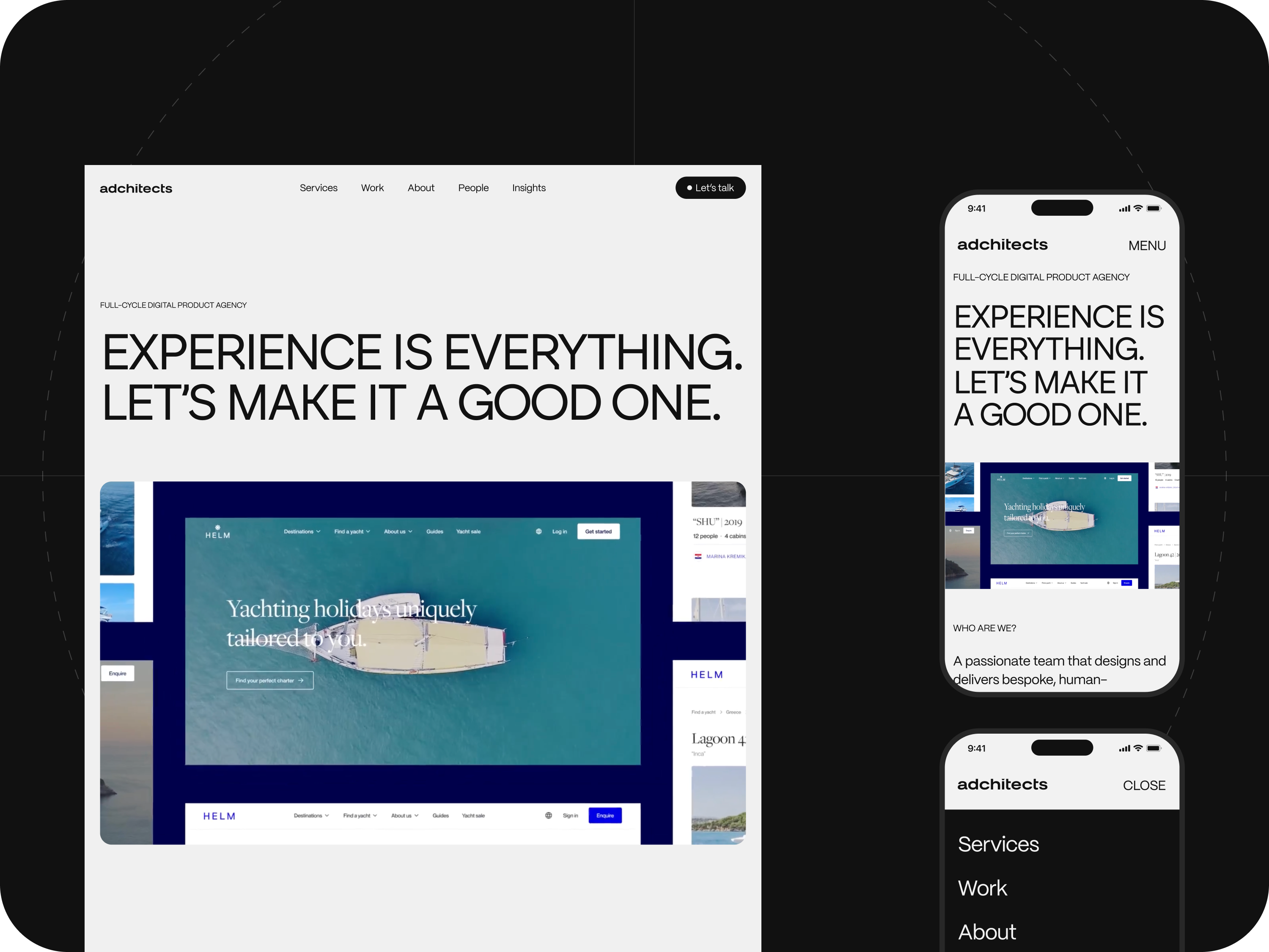 Experience is everything. Let's make it a good one. agency branding clean corporate design digital interface layout minimalism modern motion graphics product responsive website typography ui uidesign ux visuals web website