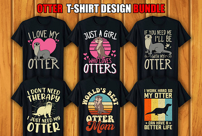 Otter T-shirt Design Bundle retro vintage