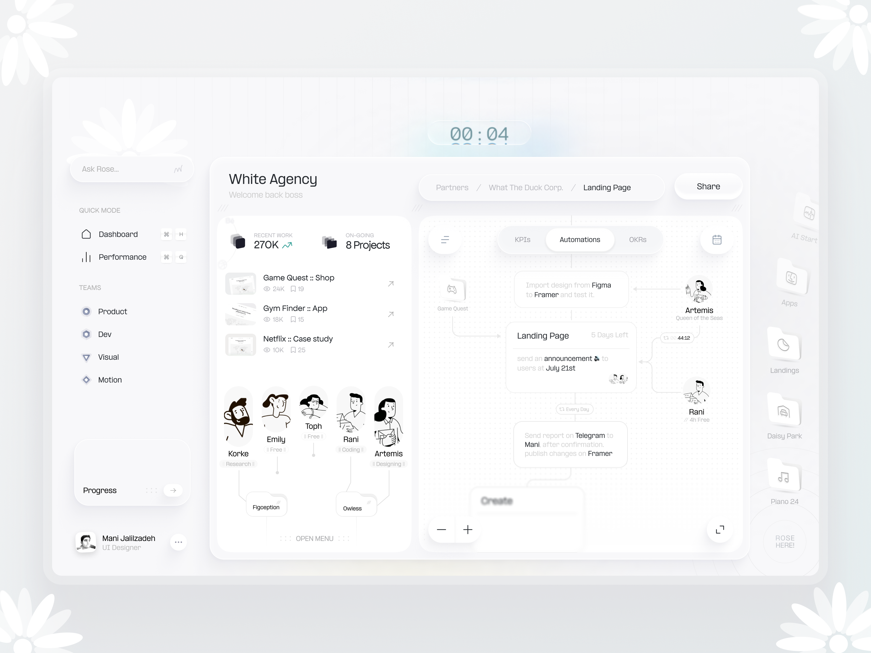 Dashboard for Agencies 🤍 Easier workflow through AI-Automation agency automation clean design concept dashboard futuristic liquid glass mani jalilzadeh minimal neomorphism project management saas team teamwork trends ui ui design web web dashboard white