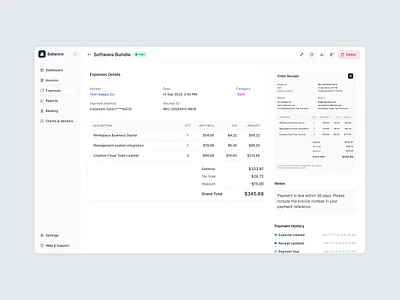 Expense Details — Balance Financial App app assets banking budget clean expenses figma finance financial fintech income invoice management payment product design receipt saas system transaction ui