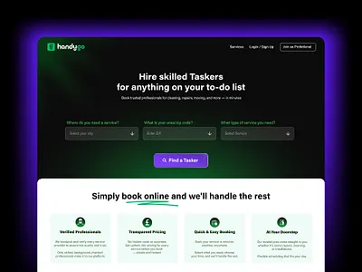 HandyGo – Home Service Booking Platform UI saas product design saas website design service website design software design web design web site design web ui ux design webflow development webflow website