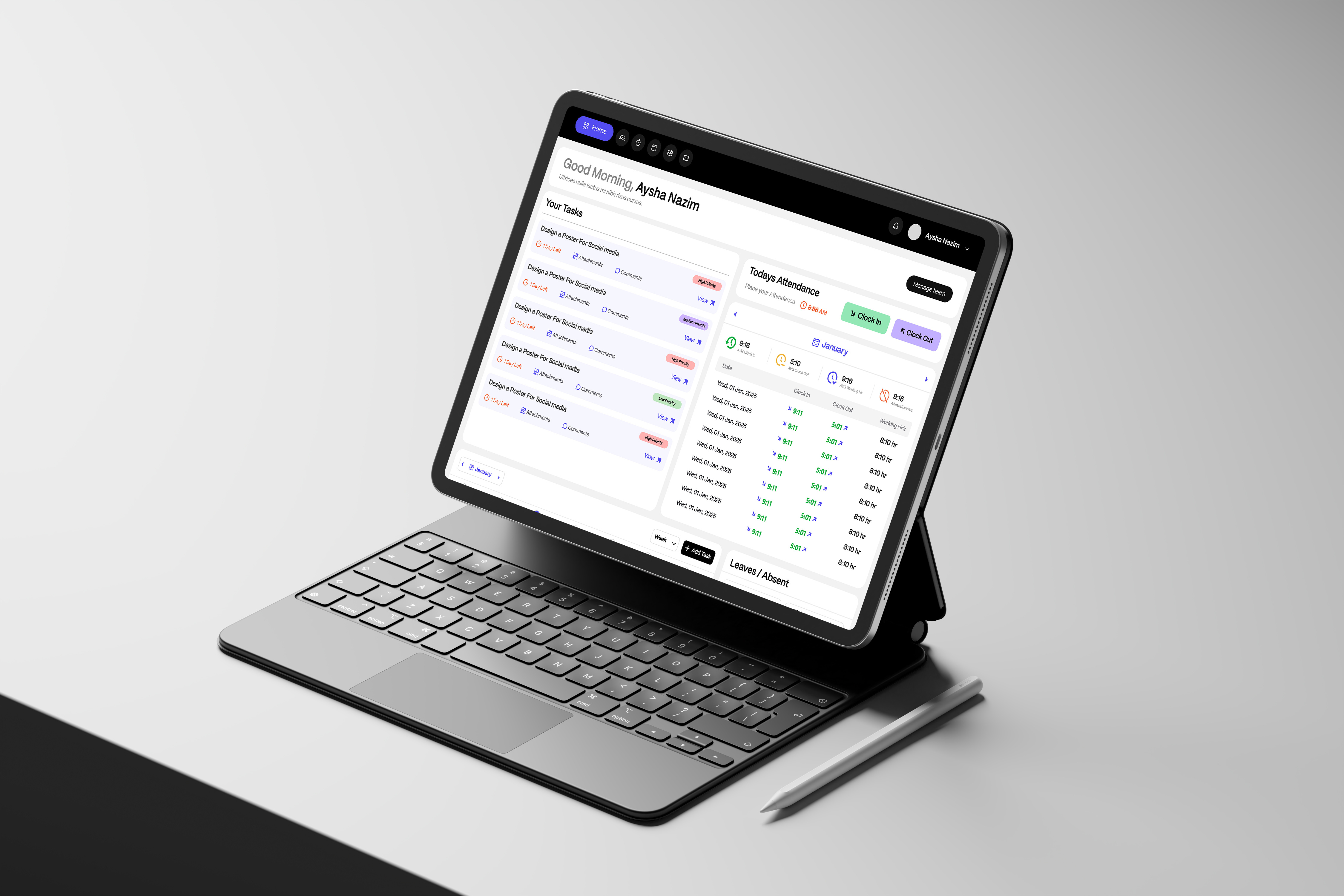 Employee Dashboard — HR Management System UI hr software design saas hr design saas product design saas ui design saas website building saas website design software design ui ux design webflow saas