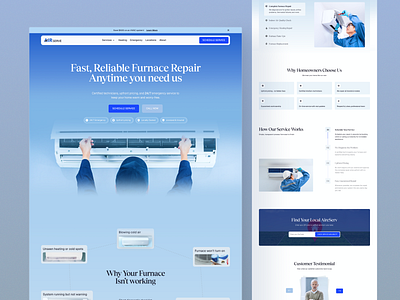AirServe • HVAC Repair Website Design ac repair booking emergency service heating and cooling home repair home services hvac website landing page local business local service repair responsive service business ui web design website design wingly agency
