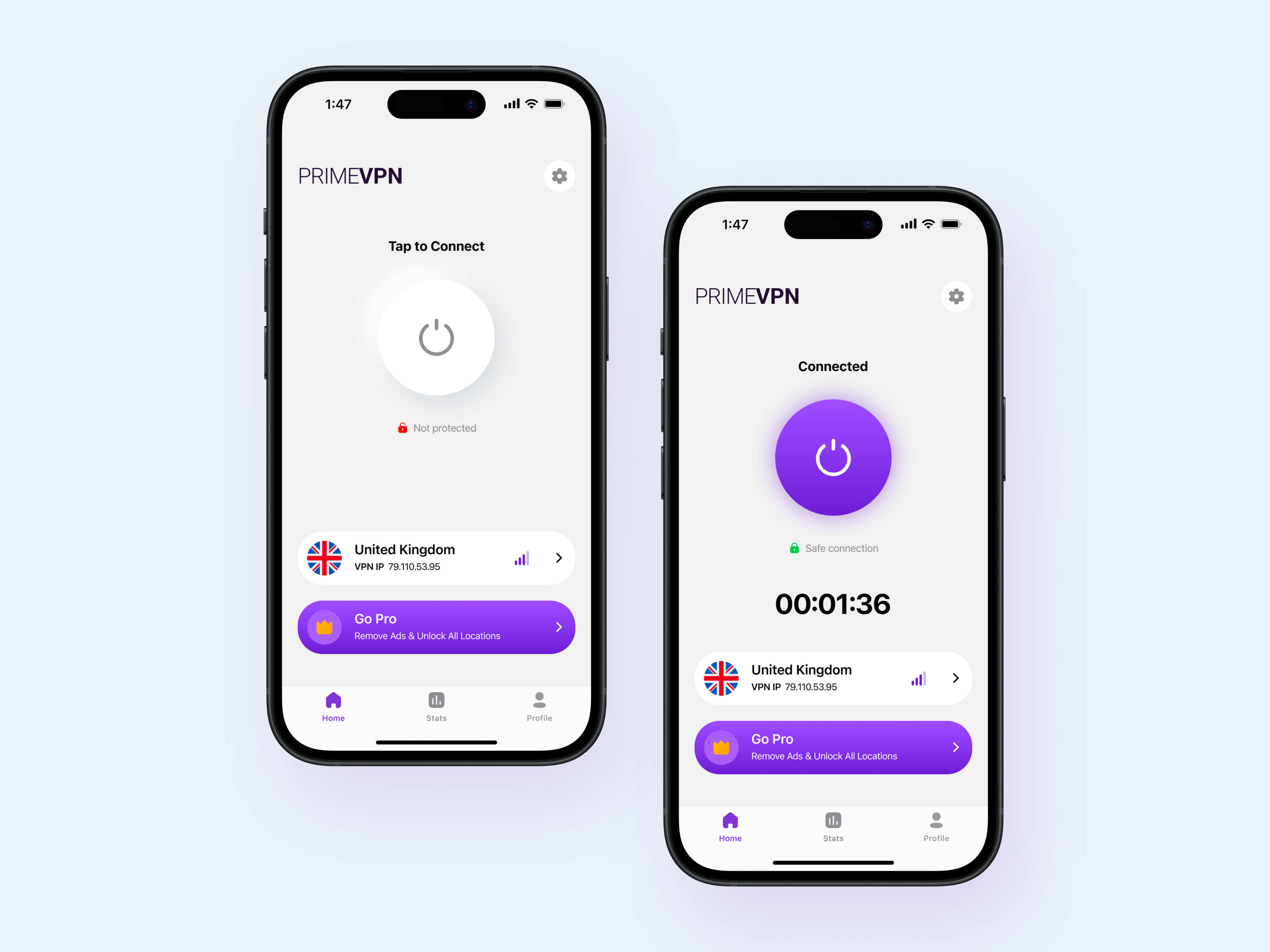 VPN App: Light & Dark Mode app design ios mobile mobile app design product ui ux vpn