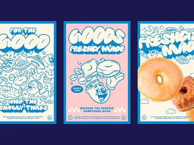 Big Bear - Store posters bagels bakery bear big bear blue branding design doughnuts fun graphic design illustration joy pink poster vector