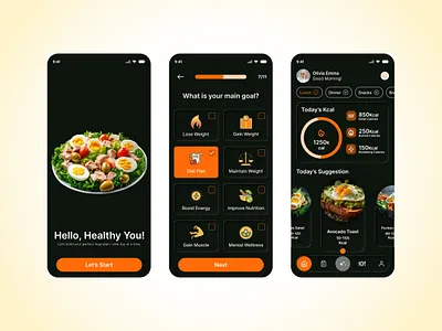 Smart Nutrition App – Dark Mode UI Case Study appdesigner calorietracker cleanui dailyui darkmodeui designinspiration dietplanner dribbble figmaui healthapp mobileappdesign mobileui nutritionapp uidesign uiux uxcase study uxdesign visualdesign wellnessapp