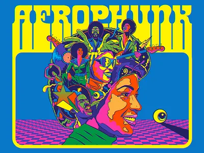 Afrophunk afro collage color colorful design feel good figurative art funk groove illustration music play psychedelic retro seventies surrealism typography vector vintage