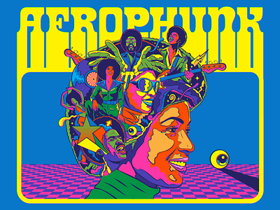 Afrophunk afro collage color colorful design feel good figurative art funk groove illustration music play psychedelic retro seventies surrealism typography vector vintage