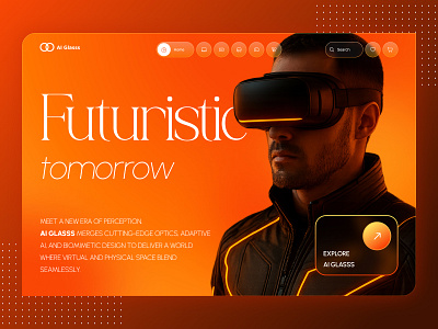 AI Glasses Website / Futuristic Tech / Landing page ai ai glasses app design artificial intelligence clean ui dashboard future tech futuristic hardware hero section landing page modern ui neumorphic product design saas smart glasses ui ui design web design website