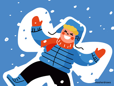Snow Angel Illustration — Winter Magic Series boy branding character child in snow christmas cute character december design festive happiness holiday illustration magic snow snow angel snowflakes vector winter winter activity winter illustration