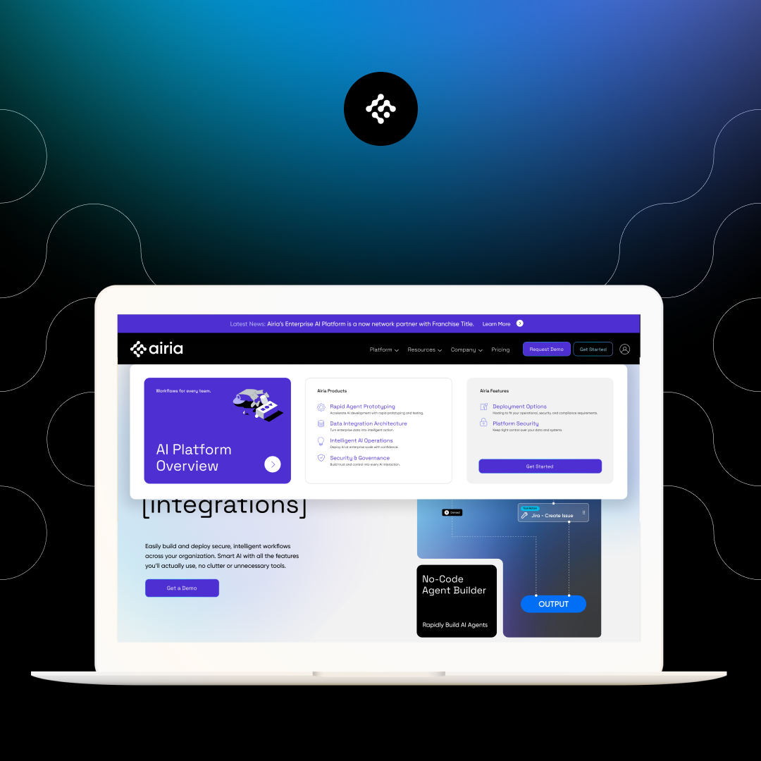 Airia AI Platform // Website Design & Development agents ai animation artificial intelligence branding digital graphic design navigation products uxui web website design website development