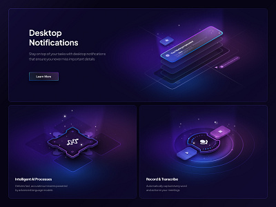 Smart Notification UI – AI Summary, Card Layout, Dark Mode ai tool ai ux bento layout card design dark mode design grid futuristic ui illustration isometric minimal ui notification ui product design smart assistant smart product ui exploration ux ui voice app web interface website design