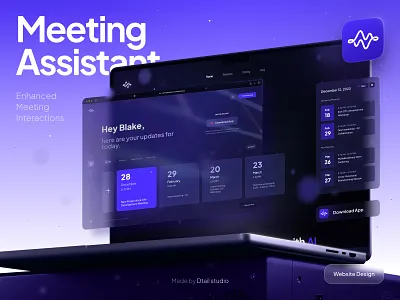 AI Meeting Assistant Website Design – UI/UX for SaaS & Dashboard ai tools app design app website dashboard ui design system dtail studio feature section hero section illustration interaction design isometric landing page product design product illustration saas saas website ui design ux design web app website design