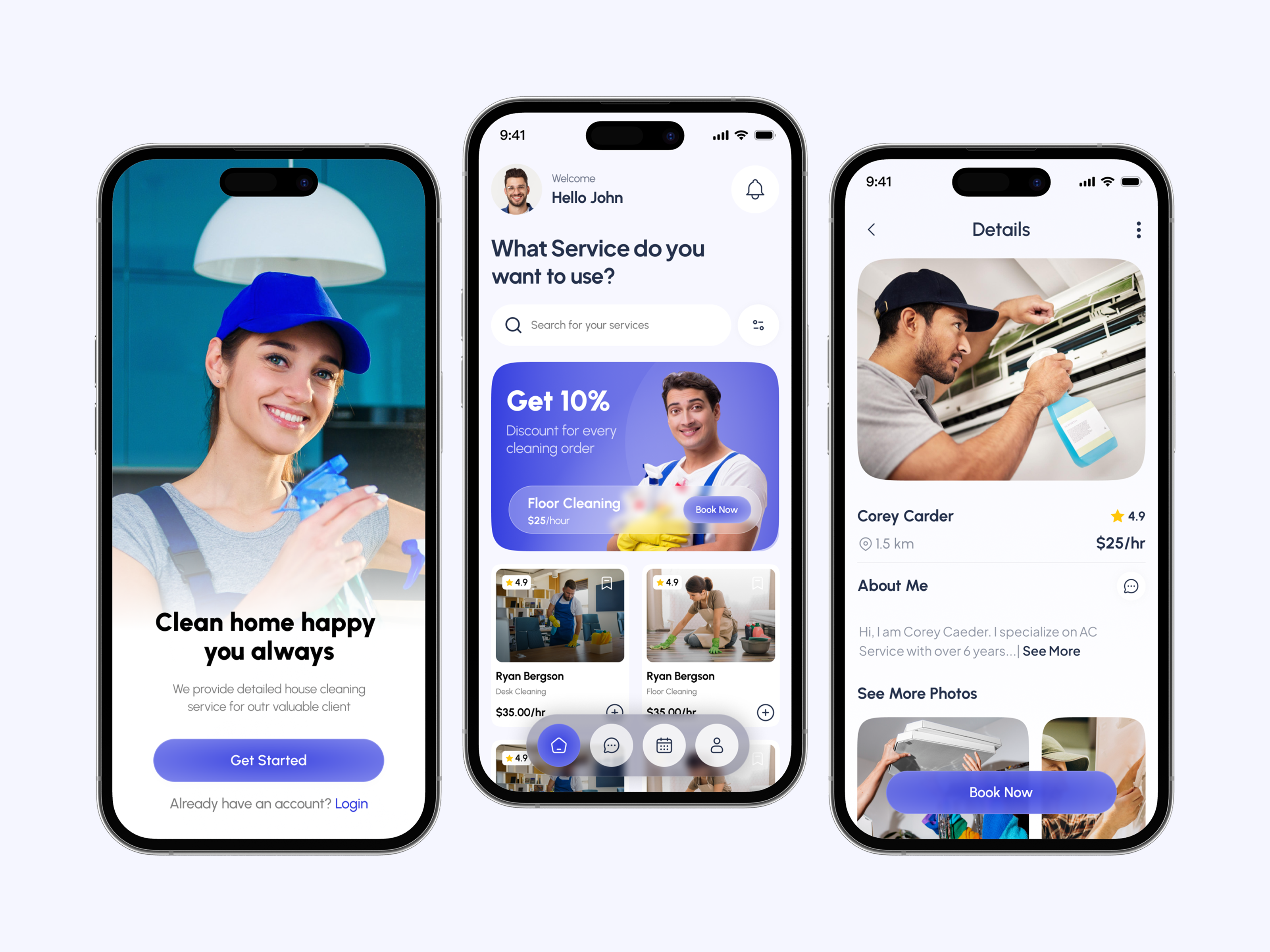 House Cleaning Service Mobile App ai app app design app ui chat app cleaning services app figma app ui home cleaning app home services app house cleaning app house keeping mobile design online booking app pixenflow service app service booking smart home service app ui uiux design