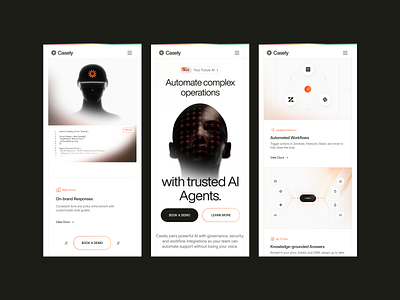 Casely - AI Agents Website Responsive ai app header illustration landing page mobile app responsive ui ui design uiux ux design web design website