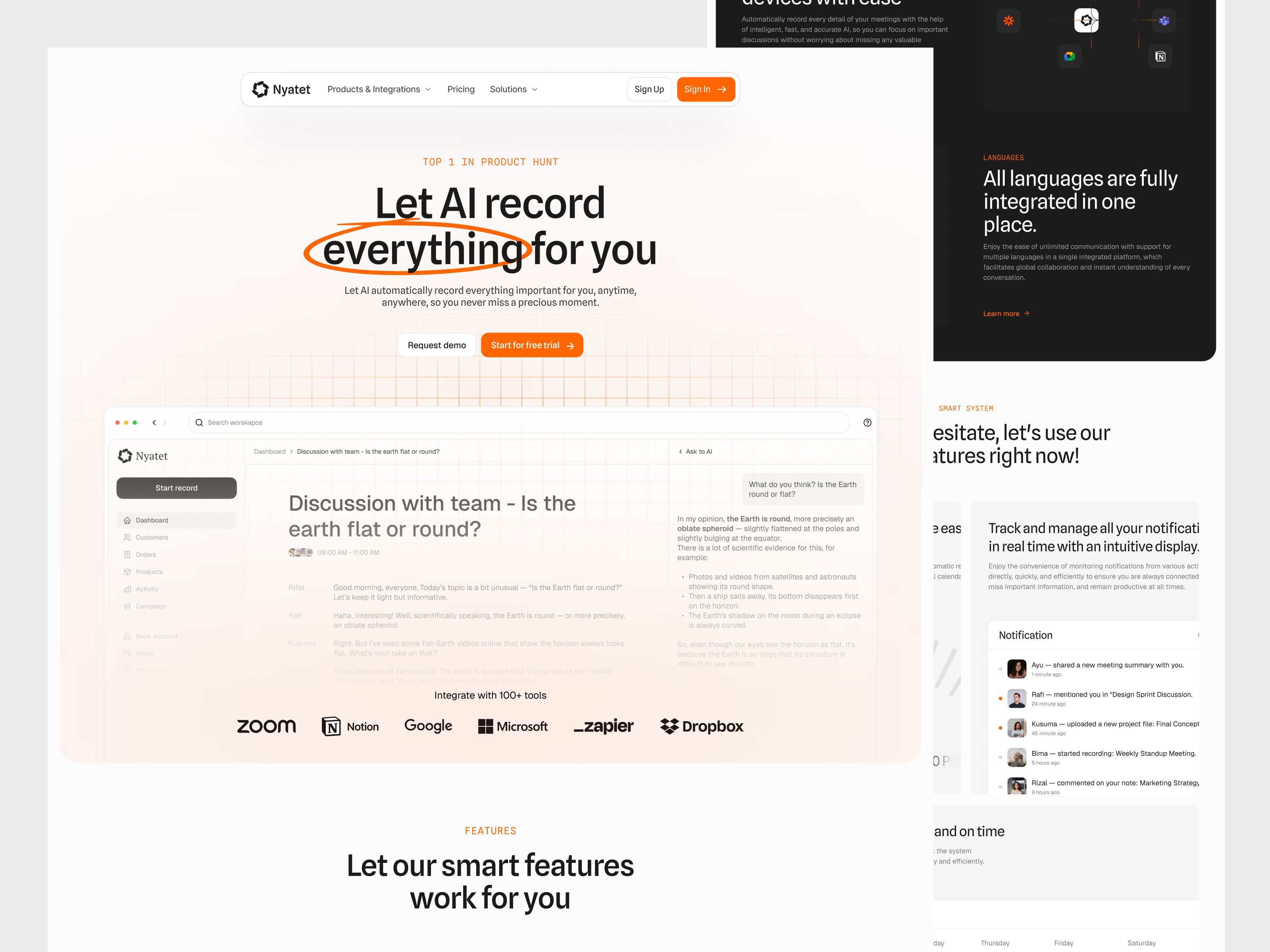 Nyatet - AI Note Taker Landing Page ai e learning google meet language learning meet meeting modern note note taker notetaker school study technology web design zoom