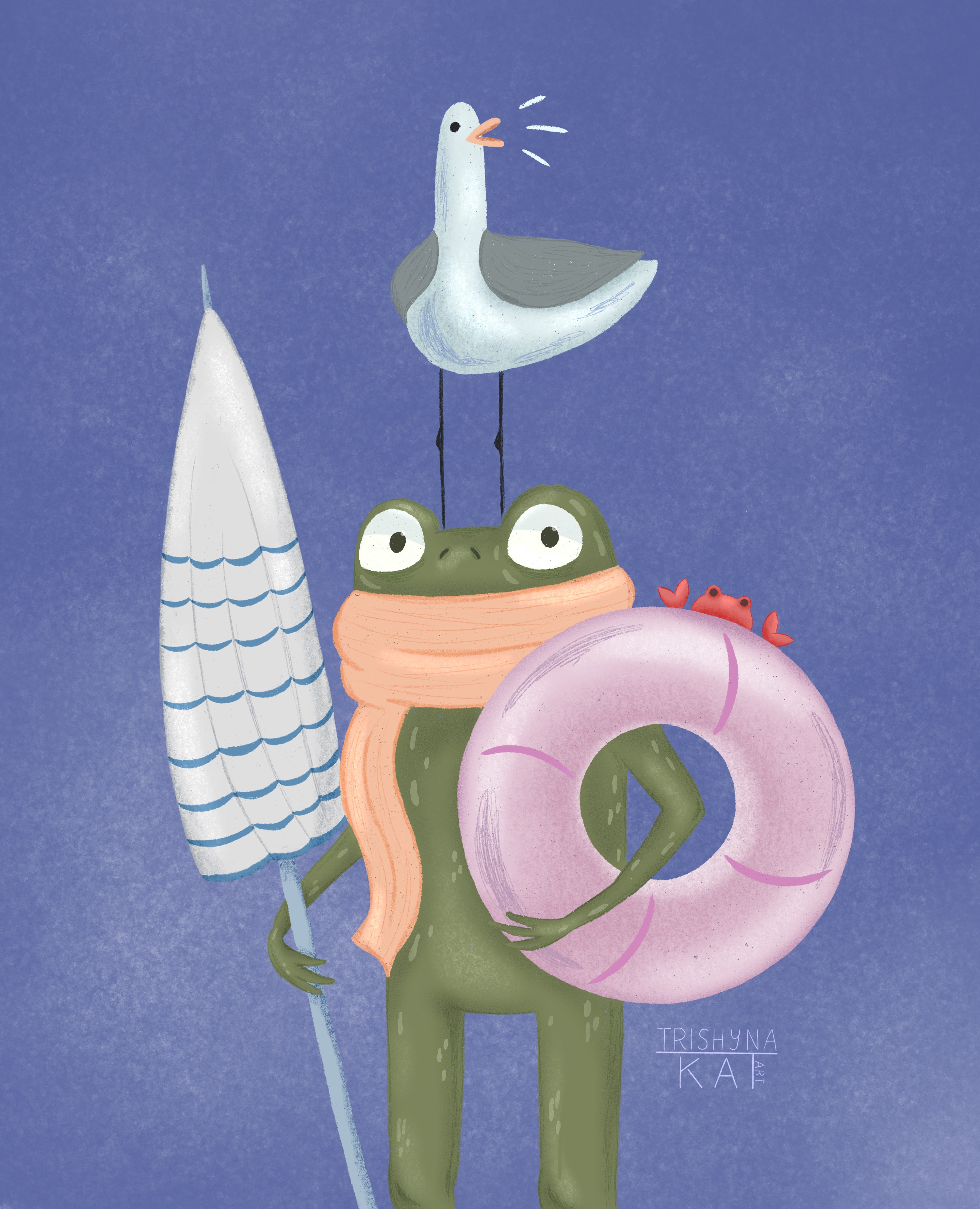 Mr. Frog came to the beach canada character design children illustration digital art digital illustration frog illustration illustration illustrator procreate