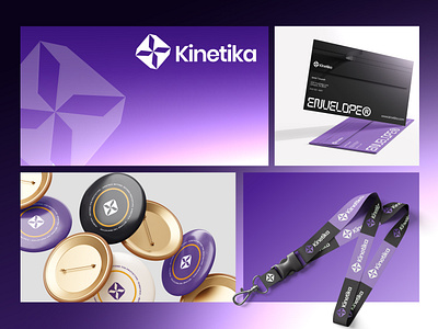 Kinetika: The Visual Identity of Dynamic Technology branding corporatedesign design dynamic icon logo logodesign minimalist mockup modern premium purple startup stationery symbol techcompany technology ui design visualidentity web