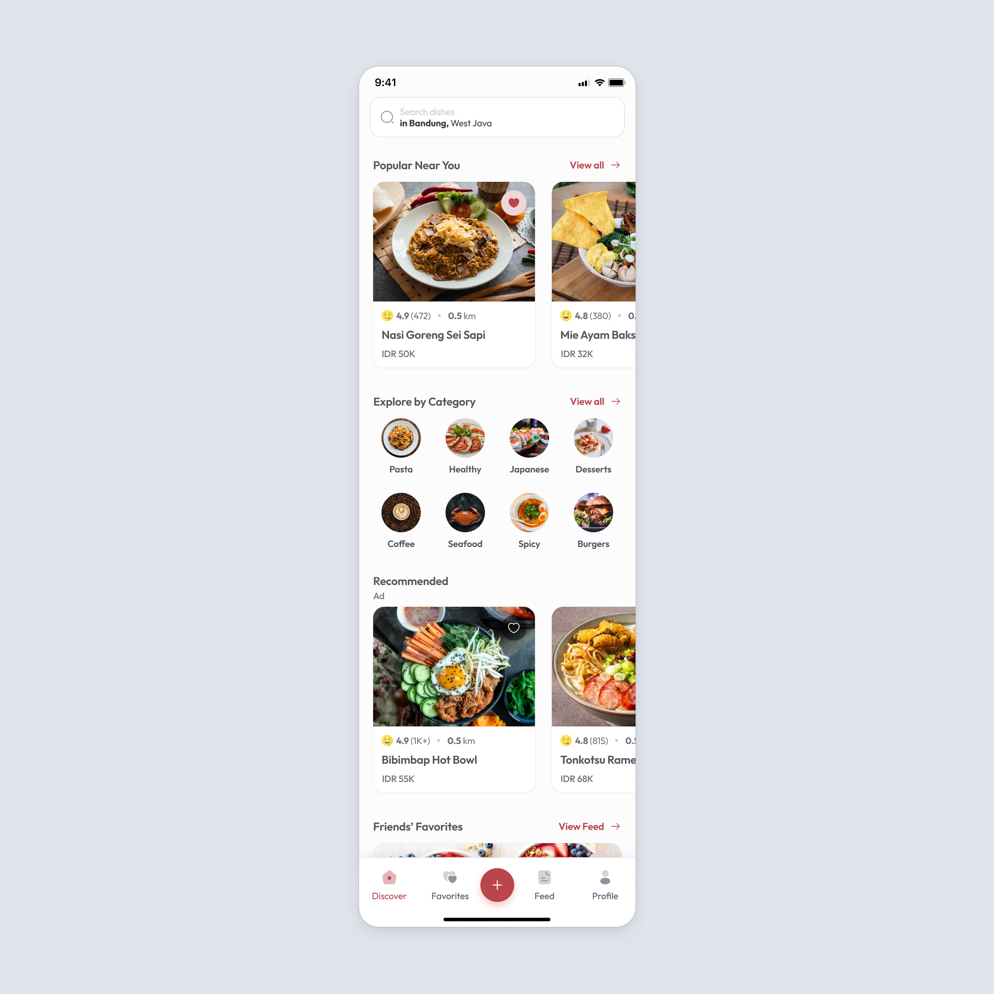 Food Rating App – Discover Screen UI app design clean ui discover screen figma food app food rating food ui home screen interaction design ios app minimal ui mobile app mobile ui product design rating app restaurant app review app ui design ui kit ux design