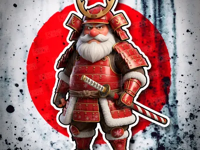 🎅 "SANTA SAMURAI" | A Santa a Day | 004/012 cartoon character christmas warrior cute samurai digital artwork festive warrior grunge background holiday illustration japanese style katana sword red armor samurai santa santa claus art sticker style warrior christmas winter fantasy