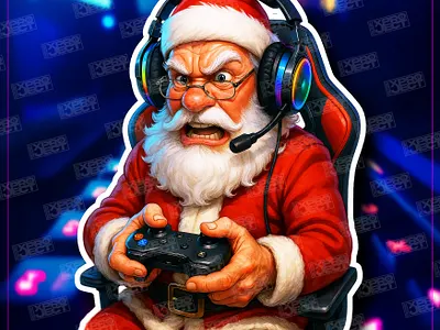 🎅 "SANTA GAMER" | A Santa a Day | 005/012 angry gamer christmas fun christmas gamer digital illustration esports style funny santa gamer santa gaming character gaming christmas gaming controller headset rgb holiday gaming neon background santa claus cartoon streamer santa
