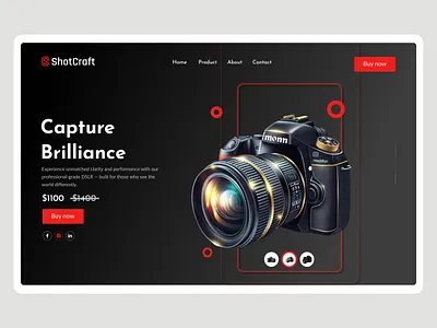 ShotCraft Camera UI camera landing page camera shop dark theme digital product ecommerce ecommerce landing page figma design hero section landing page minimal design modern ui photography photography website product design product page ui design ui ux ux design website design