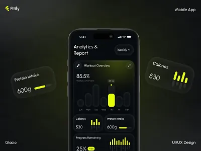 Fitify - Fitness App Report Screen | Gym App | UI/UX Design app app design branding dashboard design fitify fitness fitness app glacio gym gym app health app healthtech home nazirul ui ui design ui designer ux design ux designer