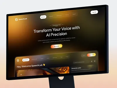 AI Voice Transformation Website Design ai technology ai voice transformation ai website app developer dashboard design futuristic ui ios app designer landing page product design saas saas design text to speech tts app ui ux designer voice generator web
