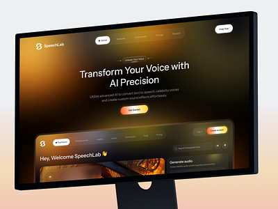 AI Voice Transformation Website Design ai technology ai voice transformation ai website app developer dashboard design futuristic ui ios app designer landing page product design saas saas design text to speech tts app ui ux designer voice generator web