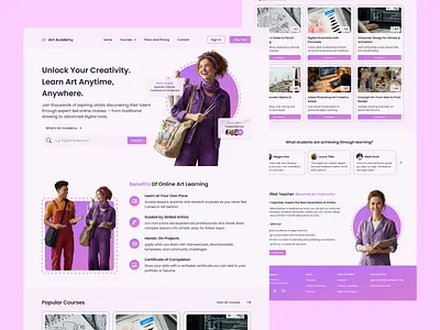 E-Learning Platform Landing Page | Online Art Learning Website art artcourse artlearning concept courses e learning education educational educationalwebsite elearning figma landing page onlinecourse product design ui design ui ux design visualdesign web web design website