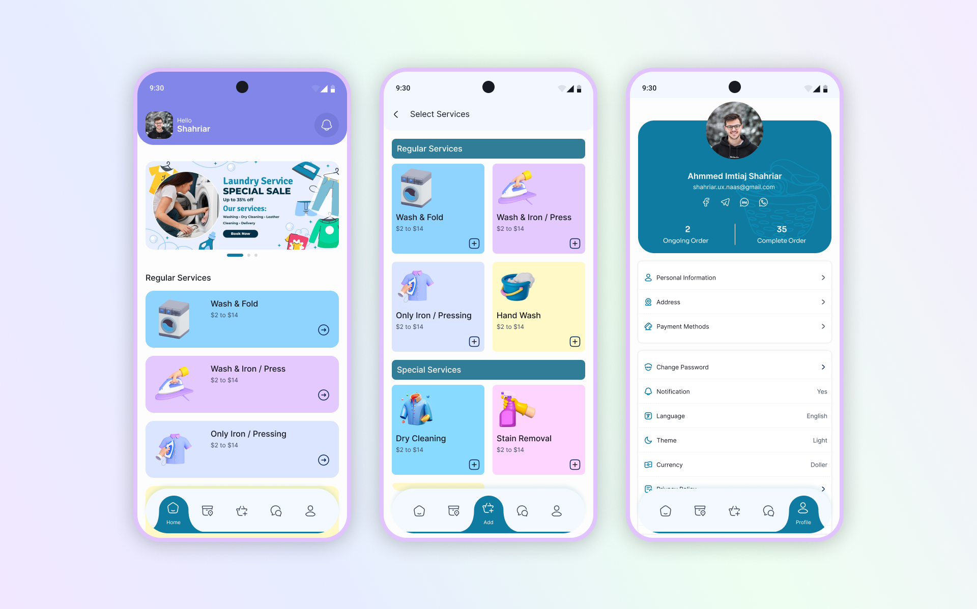 Example of Laundry Service App & Website UI Design