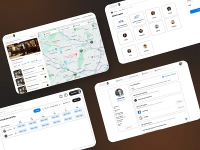 Maps, Team Selection, Scheduling & Profile UI booking system dashboard map mobile view salon finder salon locator salon management salons ui ui design uiux ux